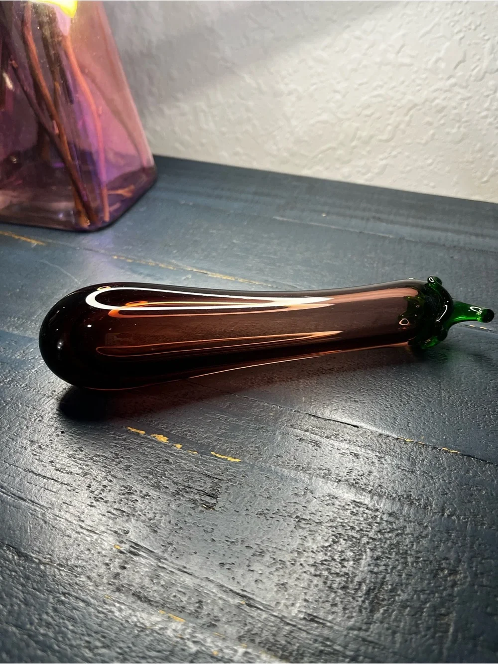 Artisan Glass Chili Accent Vase in Brown with Green Stem